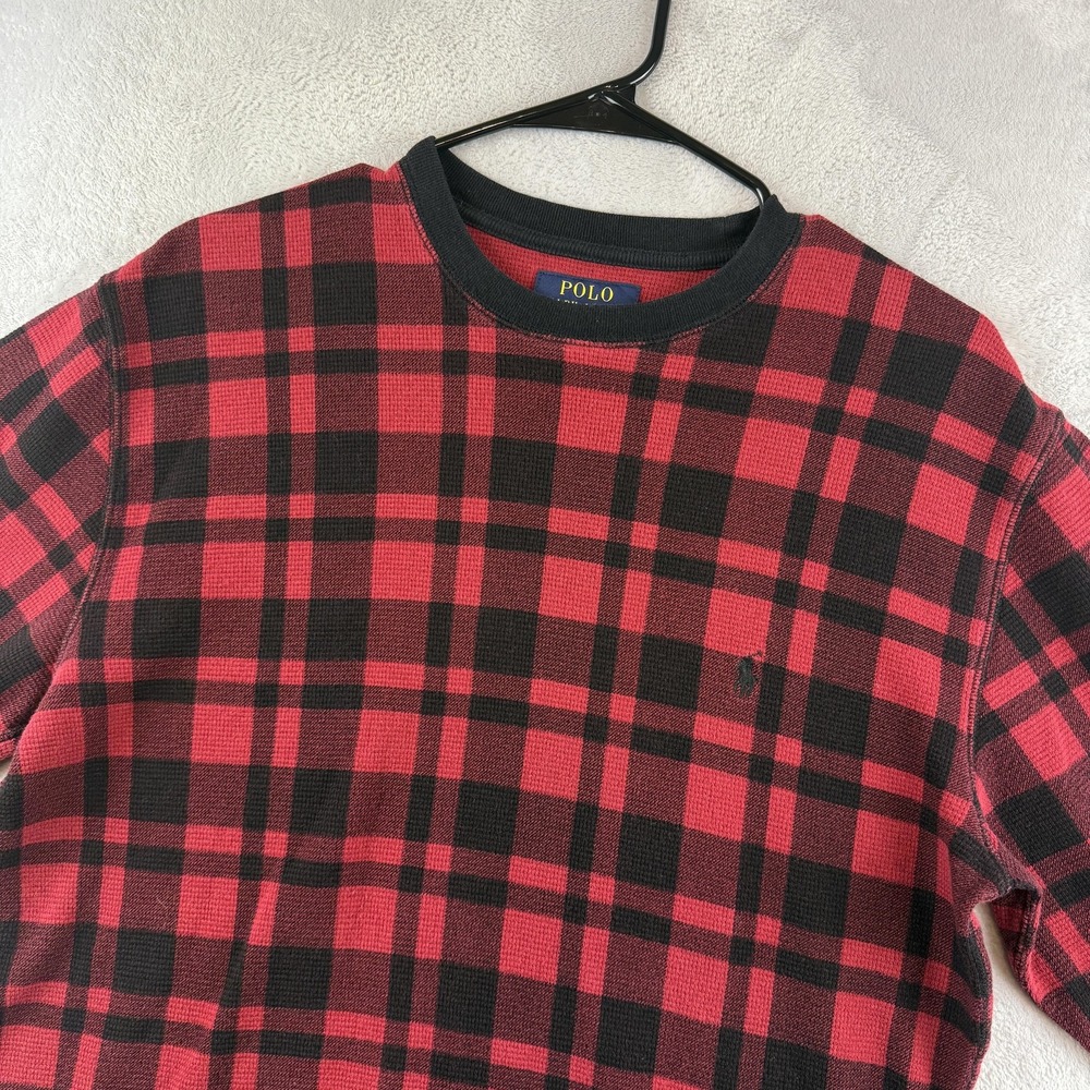 Polo Ralph Lauren Shirt Mens Large Red Plaid Waffle Knit Crewneck Long Sleeve